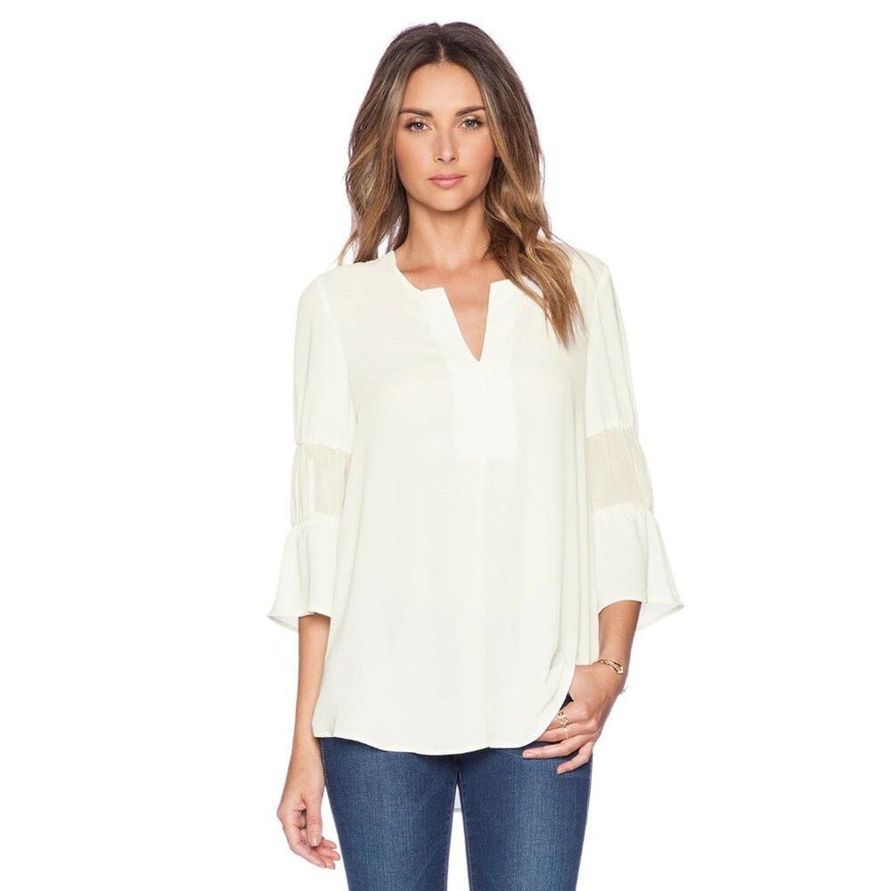 BCBGeneration Ivory V-neck Blouson 3/4 Sleeve Blouse Top Womens XS